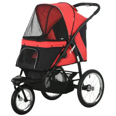 Breebe 3 Wheel Pet Stroller For Small And Medium Dogs With Storage Basket In Red