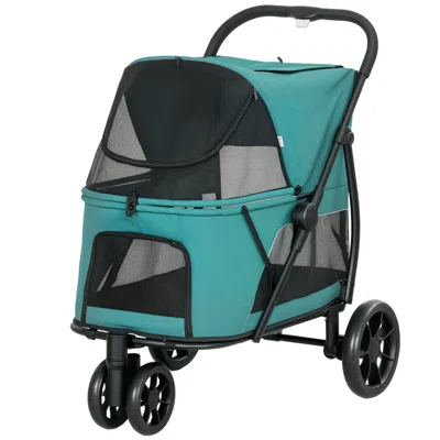 Breebe 3 Wheel Pet Stroller With One-click Fold And Mesh Windows In Green