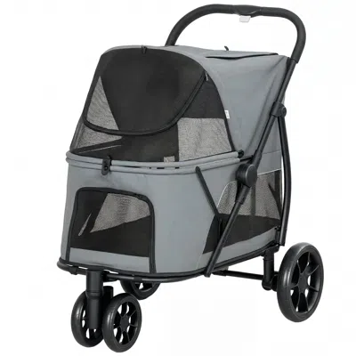 Breebe 3 Wheel Pet Stroller With One-click Fold And Mesh Windows In Grey