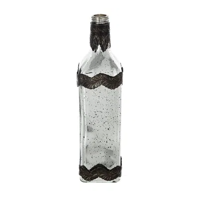 Breebe 3 X 12" Antique Silver Decorative Glass Bottle Vase With Bronze Leaf Accents