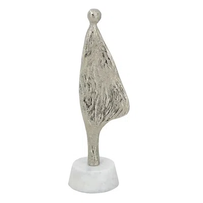 Breebe 3 X 2.5 X 11" Abstract Aluminum Human Figurine On Marble Stand, Silver/white In Neutral