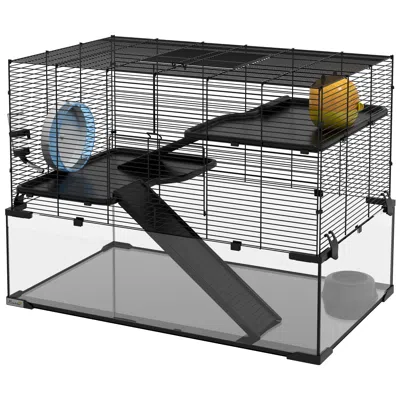Breebe 30" Hamster Cage With Glass Basin For Small Animals In Black