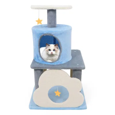 Breebe 31.5" Cute Modern Cat Tree Multi-level Kitten Tower In Blue