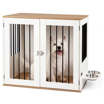 Breebe 31.5" Dog Crate Furniture Wooden Dog Kennel With Double Lock Doors In Multi