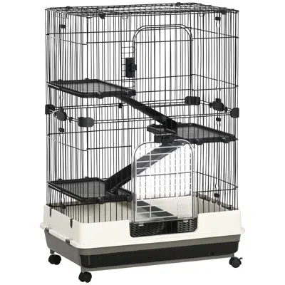 Breebe 32" 4-level Animal Cage With Wheels And Tray For Rabbits & Small Pets In Black