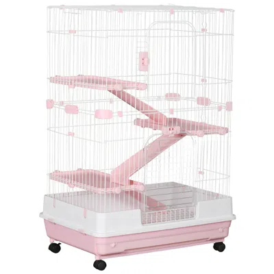 Breebe 32" 4-level Animal Cage With Wheels And Tray For Rabbits & Small Pets In Pink