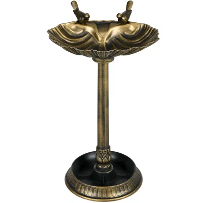 Breebe 32" Antique Bird Bath With Planter, Bird Feeder Bowl And Pedestal In Gold