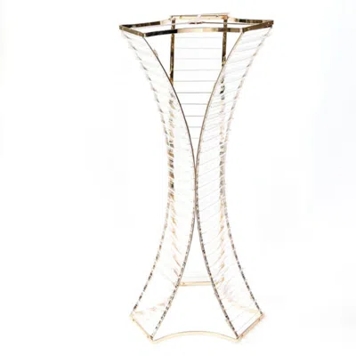 Breebe 32" Crystal Pendant Flower Stand With Gold Metal Frame - Hourglass Column Vase Holder For Floral Arr
