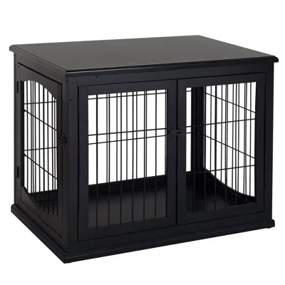 Breebe 32 Inch Dog Crate Furniture End Table With 2 Doors In Black