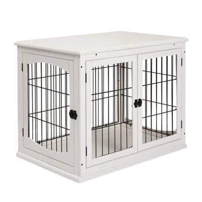 Breebe 32 Inch Dog Crate Furniture End Table With 2 Doors In White