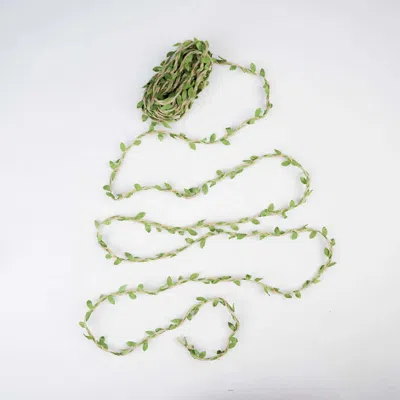 Breebe 32ft Natural Jute Twine With Green Leaves, Burlap Leaf Ribbon For Diy Craft Party Wedding Home Decor