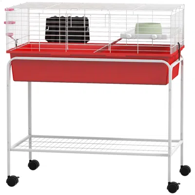 Breebe 33" 2-story Small Animal Cage With Stand, Shelf & Wheels In Red