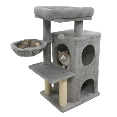 Breebe 33.5 Inch Cute Kitten Tower With 2-tier Condo And Padded Top Perch In Gray