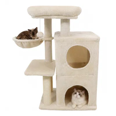 Breebe 33.5 Inch Cute Kitten Tower With 2-tier Condo And Padded Top Perch In Neutral