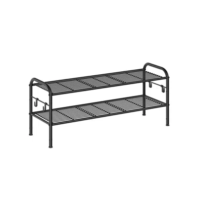 Breebe 33.5" Wide 2-tier Metal Shoe Rack With 4 Hooks Ink Black