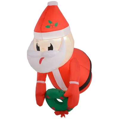 Breebe 3.4ft Inflatable Santa Claus Holding Wreath Led Outdoor Decor In Multi
