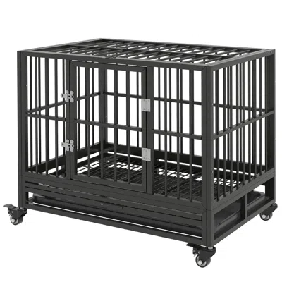 Breebe 36 Inch Heavy Duty Dog Crate With Lockable Wheels In Gray