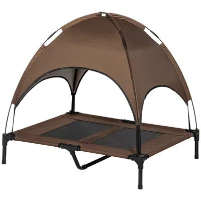 Breebe 36 Inch Outdoor Dog Cot With Canopy For Camping And Travel In Brown