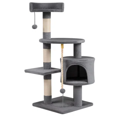 Breebe 36 Inch Tall Kitten Tower With Condo And Plush Perch In Gray