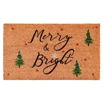 Breebe 36" X 72" Brown Black And Green Christmas Merry And Bright Outdoor Coir Door Mat