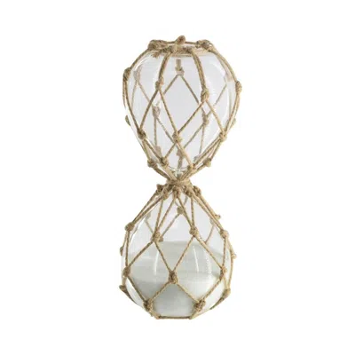 Breebe 3.8 X 3.8 X 10" Clear 45-minute Hourglass With White Sand And Tan Cotton Netting In Neutral