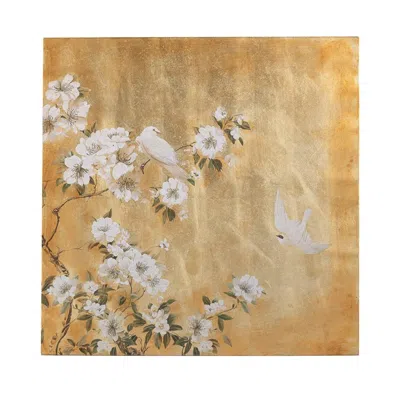 Breebe 38.6 X 38.6 X 1.4" Hand-painted White Blossom Wall Art With Textured Gold Background In Neutral