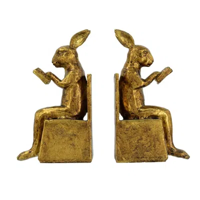 Breebe 3.9 X 2.8 X 6.9" Set Of 2 Sitting Rabbit Bookends With Antique Gold Finish
