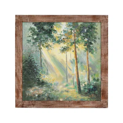Breebe 39.4 X 39.4 X 1.2" Hand-painted Morning Forest Wall Art With Distressed Wood Frame In Multi