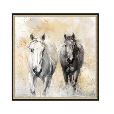 Breebe 39.4"x39.4" Realistic Hand-painted White Black Horse Canvas Art In Multi