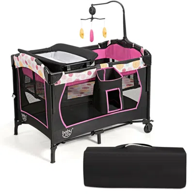 Breebe 3-in-1 Convertible Portable Baby Playard With Music Box And Wheel And Brakes In Black
