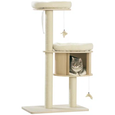 Breebe 3-level Cat Tree Tower With Scratching Posts, Condo And Bed For Kittens In Neutral