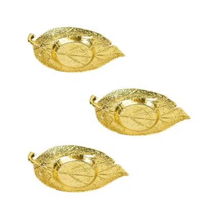 Breebe 3-pack Metal Votive Candle Holders Maple Leaf Design Shiny Gold - Vintage Mini Tea Cup Saucers 5"