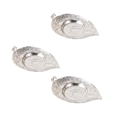Breebe 3-pack Metal Votive Candle Holders Maple Leaf Design Shiny Silver - Vintage Mini Tea Cup Saucers 5"
