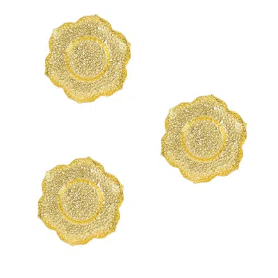 Breebe 3-pack Metal Votive Candle Holders Plum Blossom Design Shiny Gold - Vintage Mini Tea Cup Saucers 4"