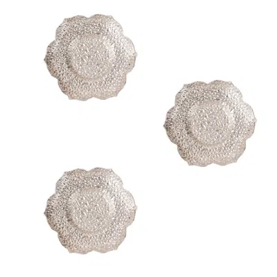 Breebe 3-pack Metal Votive Candle Holders Plum Blossom Design Shiny Silver - Vintage Mini Tea Cup Saucers 4