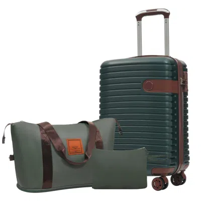 Breebe 3-piece 20-inch Carry-on Luggage Set, Airline-approved Lightweight Hardshell Abs Suitcases With Spin In Green