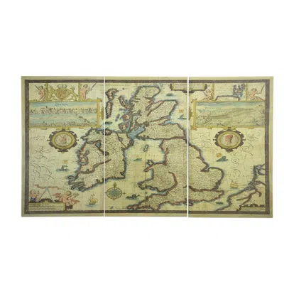 Breebe 3-piece Multicolor Canvas Map Wall Art Set In Green