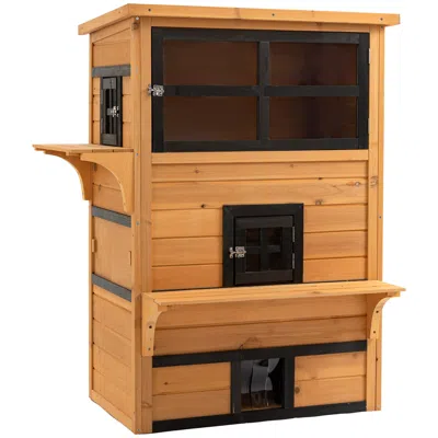 Breebe 3-tier Outdoor Cat House With 5 Escape Doors Weather-resistant Kitty Shelter In Yellow