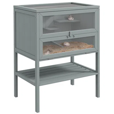 Breebe 3-tier Wooden Hamster Cage For Mice And Rats With Storage Shelf And Doors In Gray