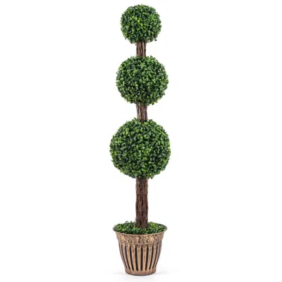 Breebe 4 Ft Artificial Triple Ball Boxwood Tree With Cement-filled Retro Planter