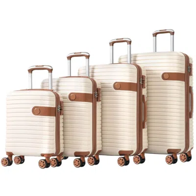 Breebe 4 Piece Luggage Set Suitcase Set, Abs Hard Shell Lightweight Expandable Travel Luggage With 4 Packin In Neutral
