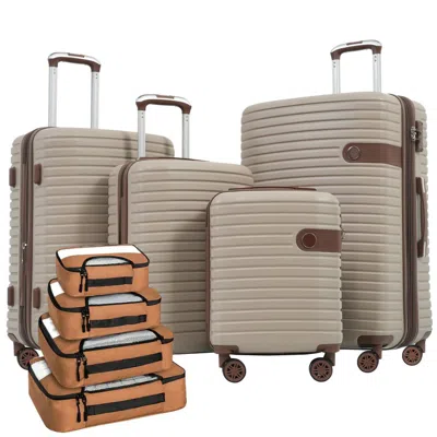 Breebe 4 Piece Luggage Set Suitcase Set, Abs Hard Shell Lightweight Expandable Travel Luggage With 4 Packin In Brown