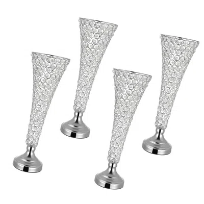 Breebe 4 Pieces Crystal Wedding Flower Vase 20 In Tall Silver Cylinder Table Centerpiece