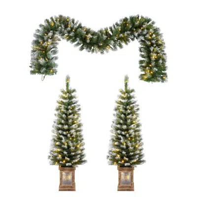 Breebe 4' Pre Lit Full Tropical Christmas Tree With Decorations In Green