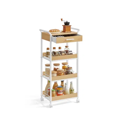 Breebe 4-tier Rolling Utility Cart With Table Top, Handles In Neutral
