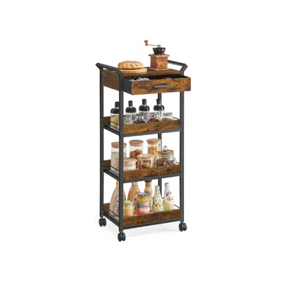 Breebe 4-tier Rolling Utility Cart With Table Top, Handles In Brown