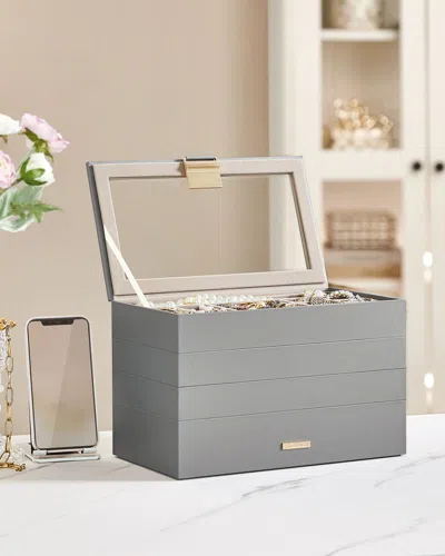Breebe 4-tier Stackable Jewelry Trays With Glass Lid - Dove Gray