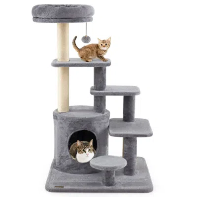 Breebe 40 Inch Multi-level Cat Tower With Condo And Dangling Jingle Ball In Gray