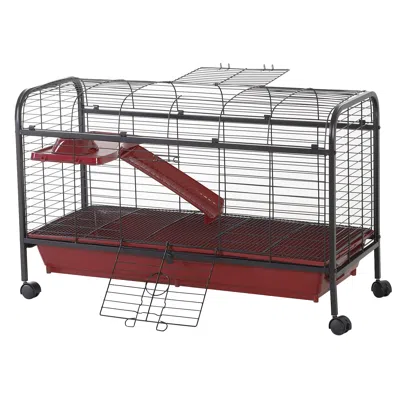 Breebe 41" Small Animal Cage With Wheels, Platform, Ramp & Feeder In Multi