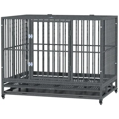 Breebe 43 Inch Heavy Duty Dog Crate With Lockable Wheels In Gray